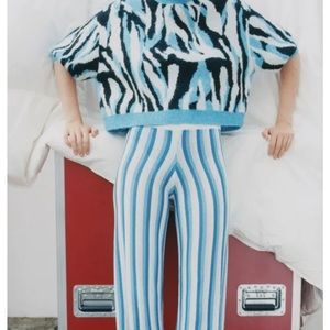 ZARA NEW WOMAN Animal JACQUARD KNIT SWEATER MULTICOLORED Blue Zebra Crop SIZE: M
